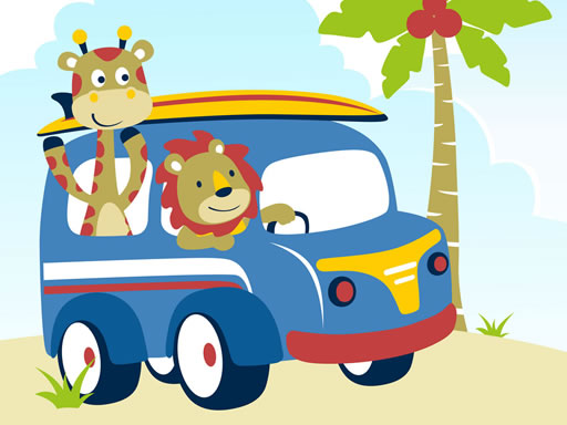 Cute Animals With Cars Difference Online Coloring Game