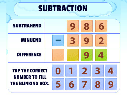 Subtraction Practice Math Game Educational Game